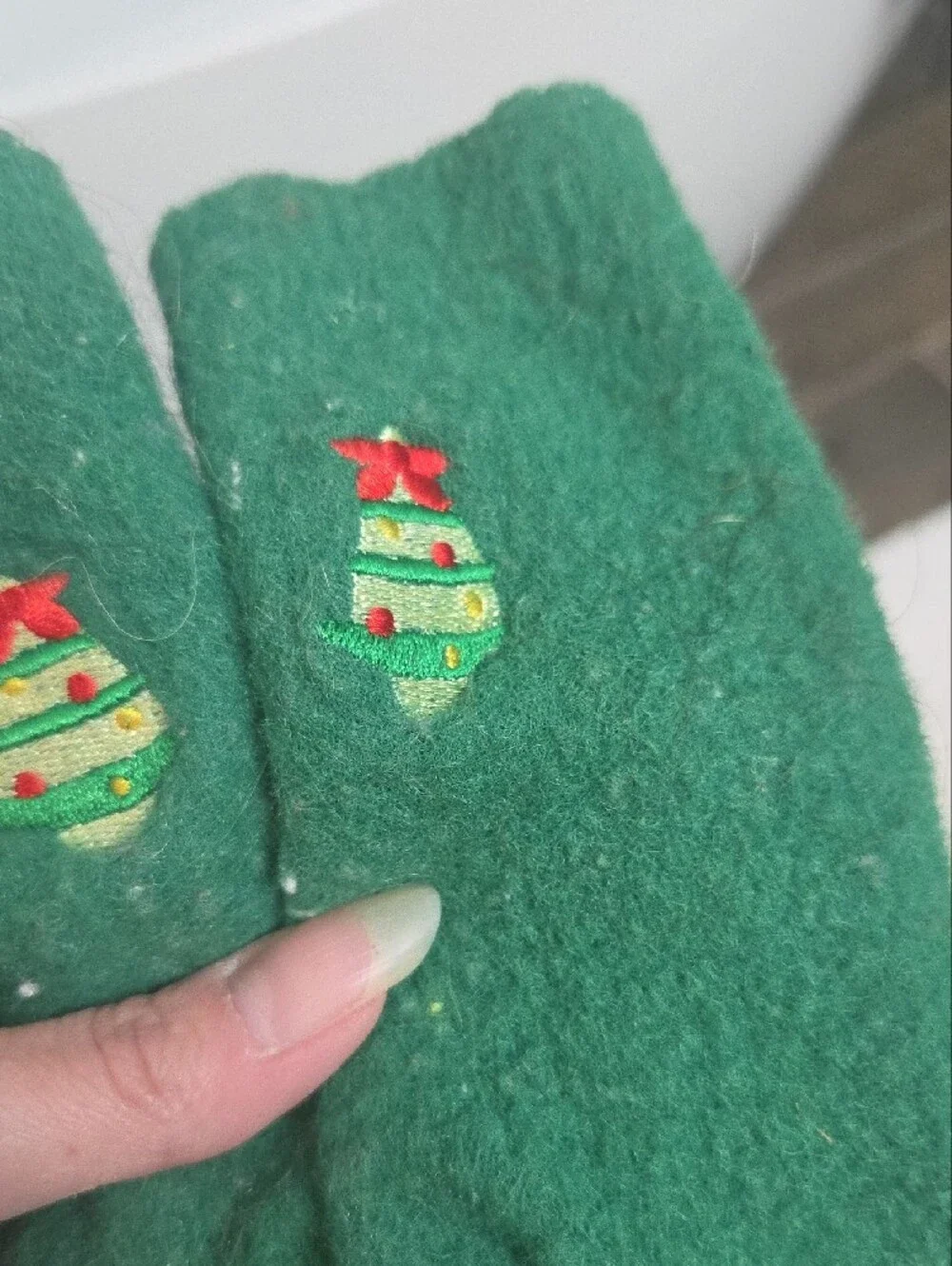 Green Holiday Socks with Embroidered Christmas Tree